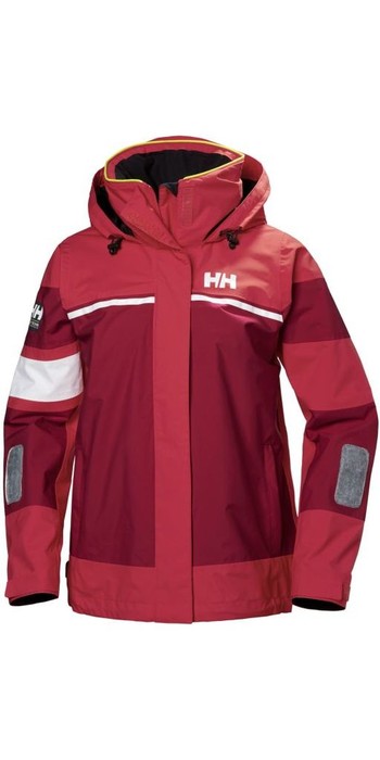 2019 Helly Hansen Dame Salt Lett Jakke Kardinal 33925 W Salt Light Jacket | Stripet Seilejakke Med HH Flagg For